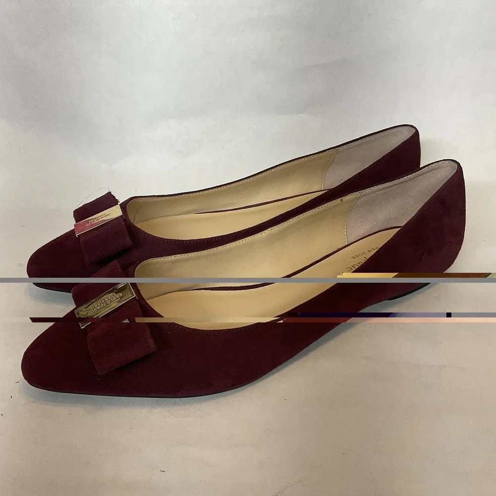 Kate Spade new york Burgundy Velvet Ballet Flats Size 10 Bow Logo Accent Women's